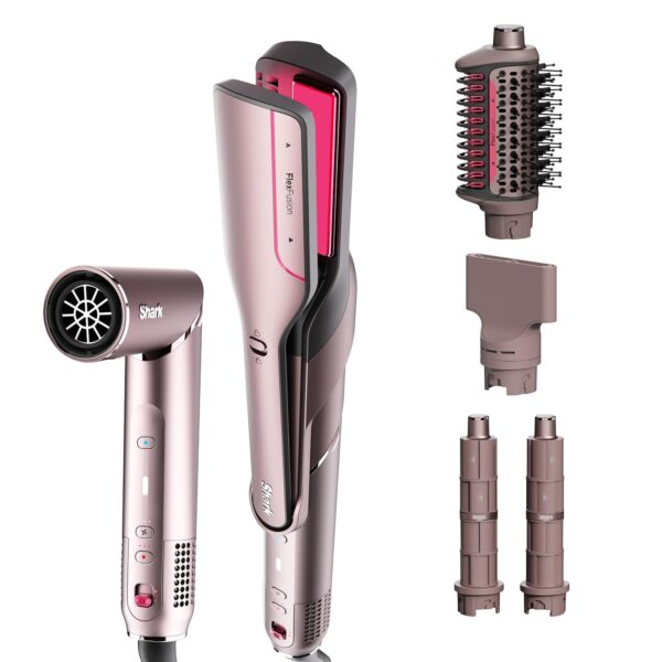 Shark FlexFusion Hair Straightener & Hair Dryer Set – Ceramic Air Styler with Auto-Wrap Curlers